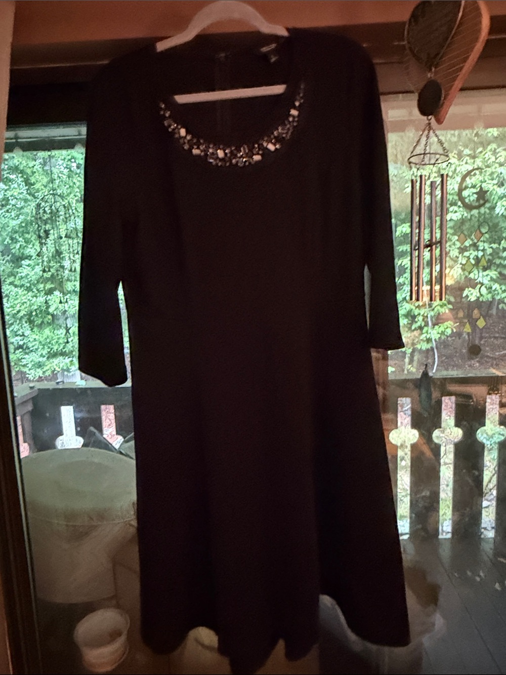Vera Wang Black Jewel-Neck Long Sleeve A-Line Dress
